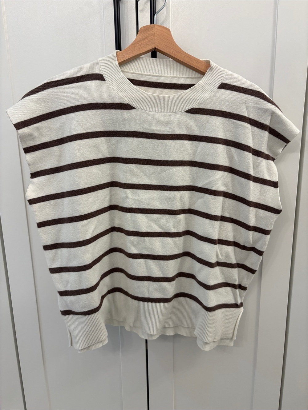 Striped Crewneck Women’s Top in Cream and Brown